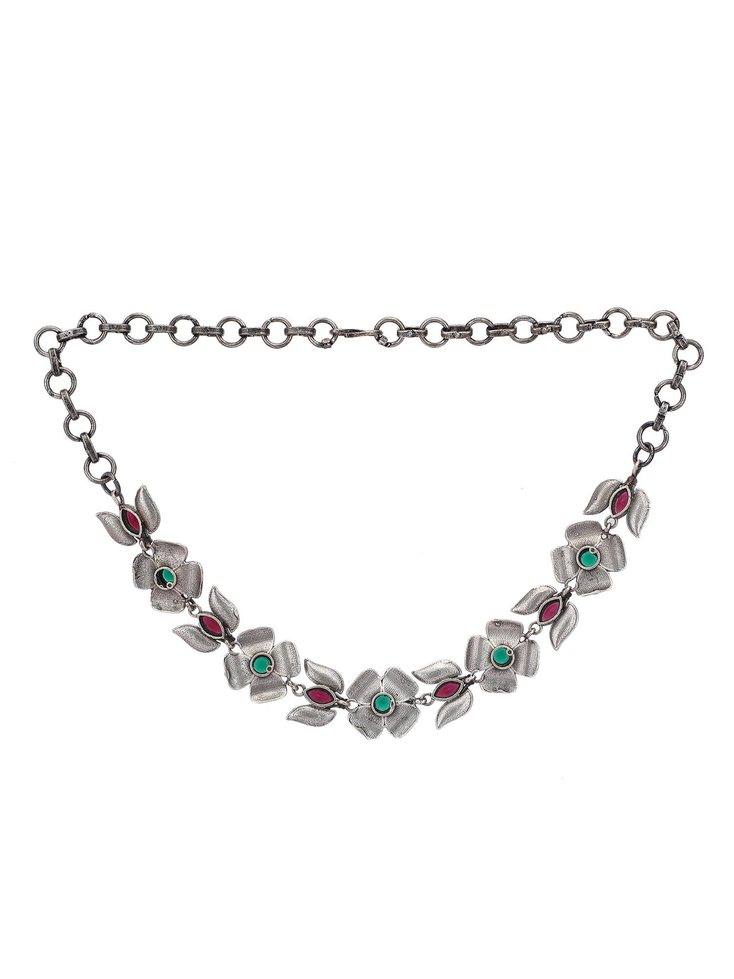 Elegant Oxidized Red and Green Floral Necklace Set for Women and Girls