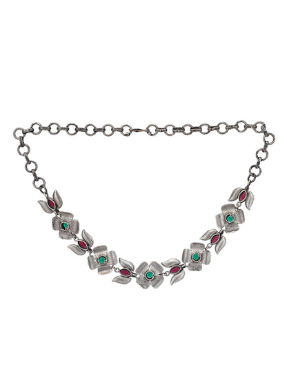 Elegant Oxidized Red and Green Floral Necklace Set for Women and Girls