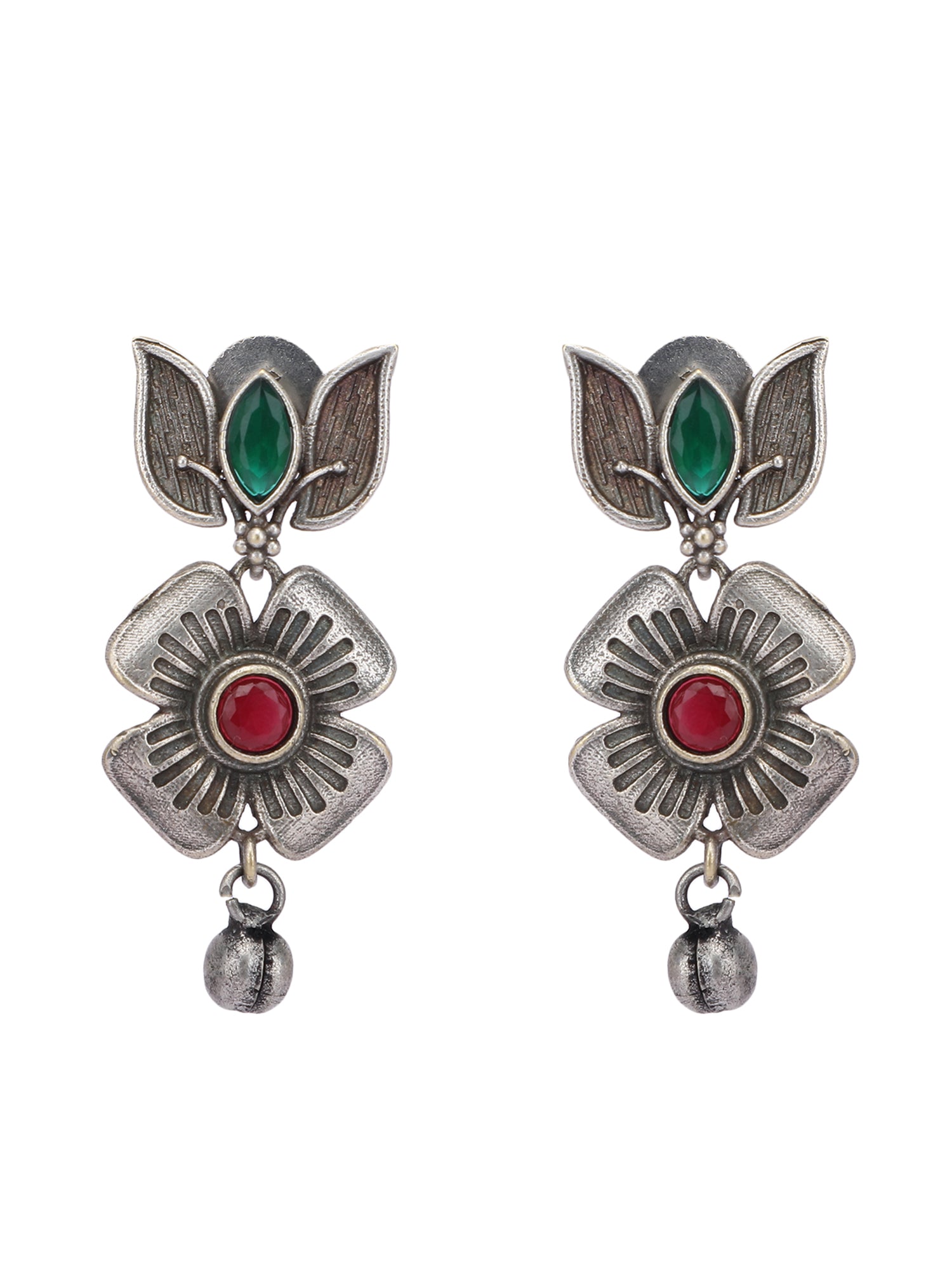 Elegant Oxidized Red and Green Floral Necklace Set for Women and Girls
