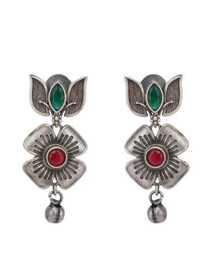 Elegant Oxidized Red and Green Floral Necklace Set for Women and Girls