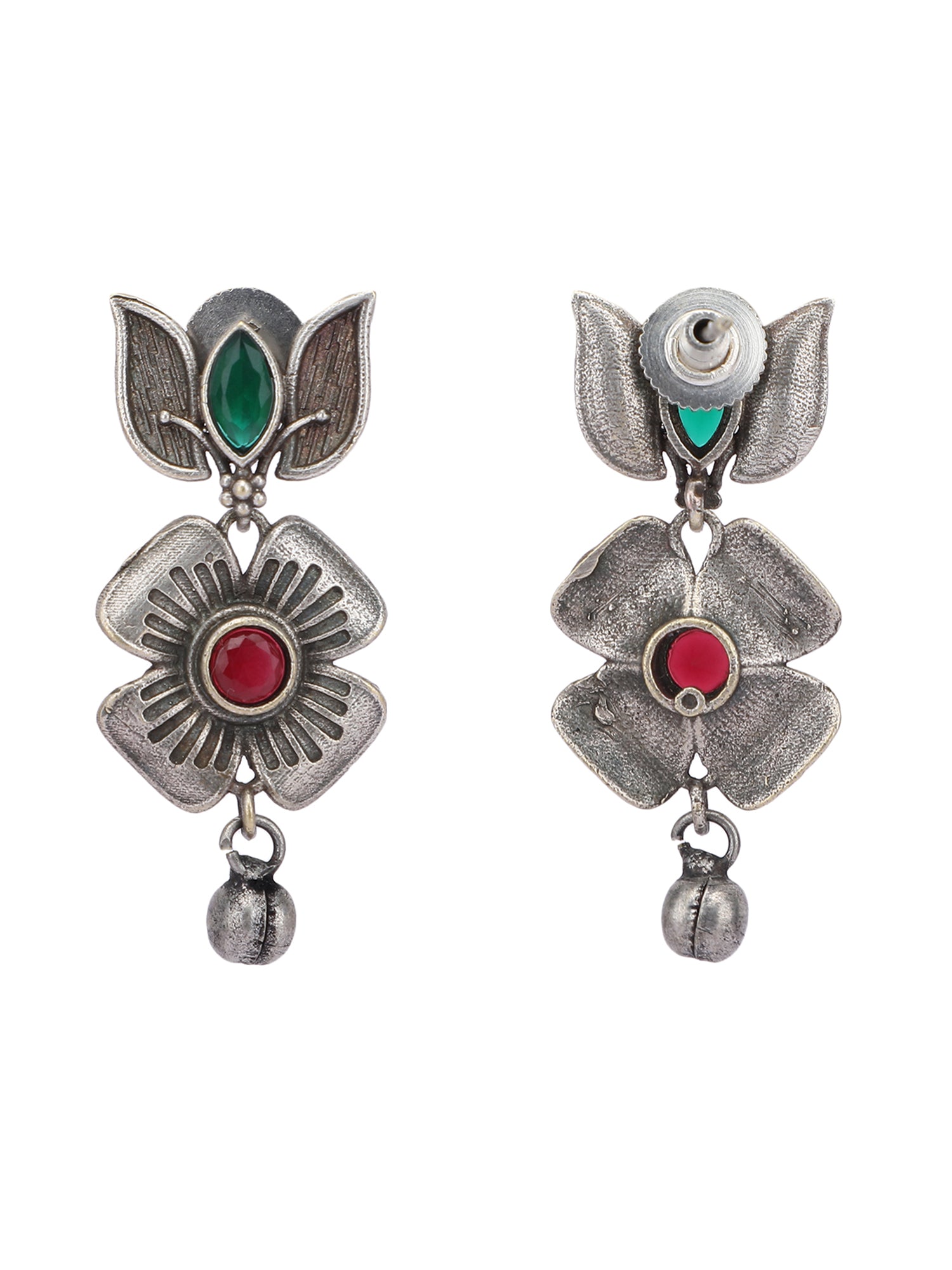 Elegant Oxidized Red and Green Floral Necklace Set for Women and Girls