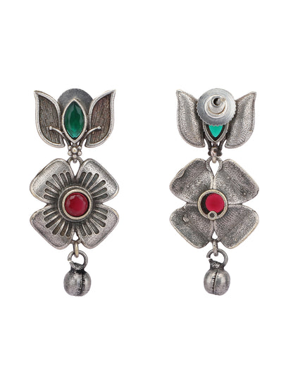 Elegant Oxidized Red and Green Floral Necklace Set for Women and Girls