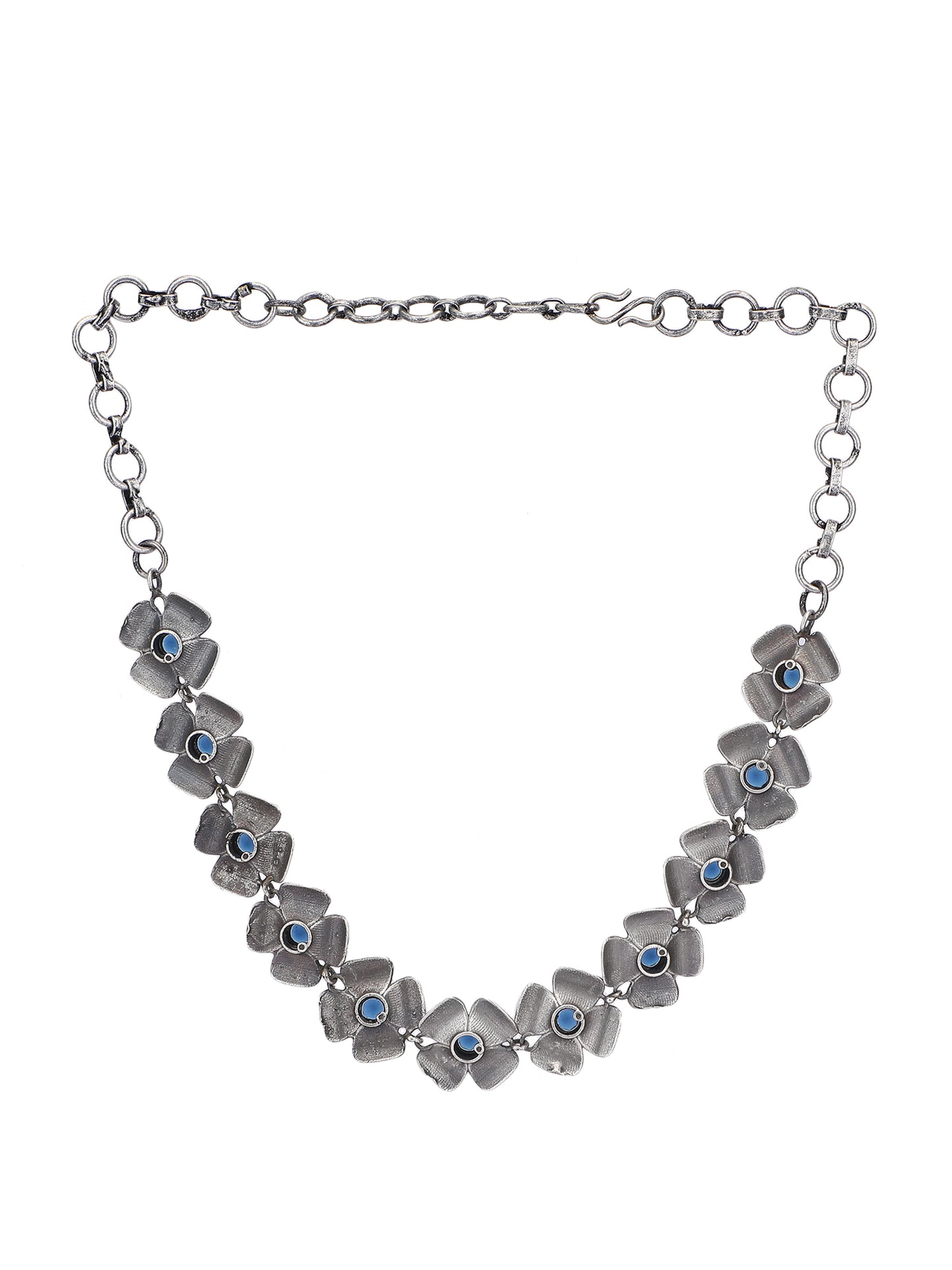 Classic Oxidized Blue Floral Necklace Set for Women and Girls