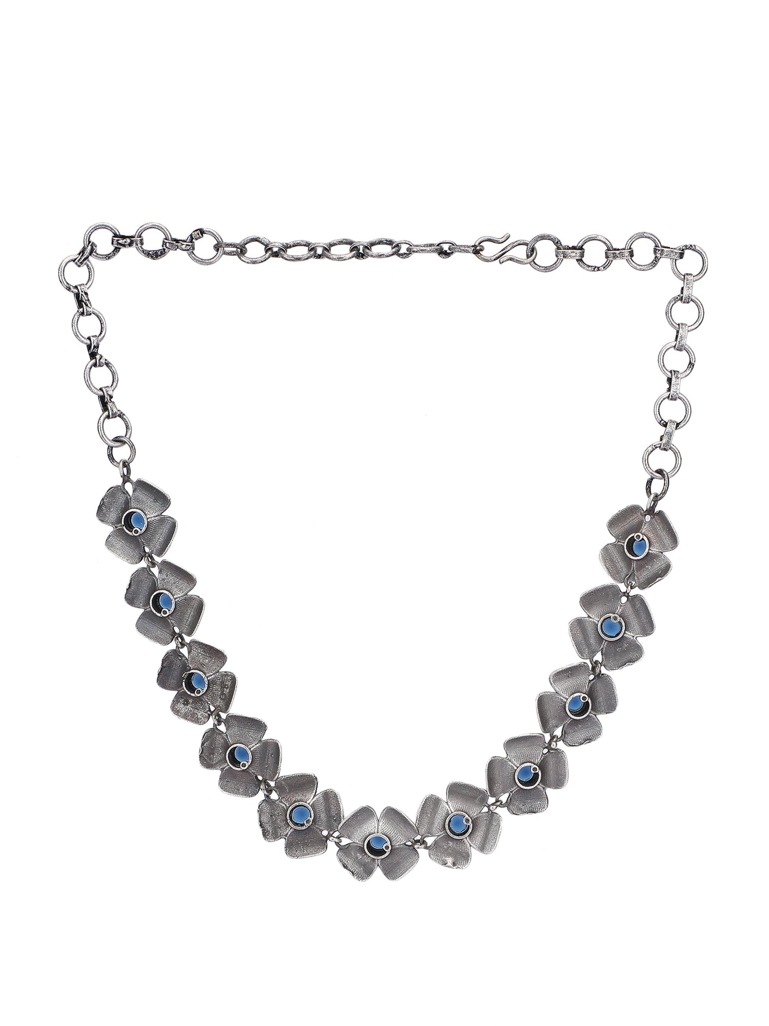 Classic Oxidized Blue Floral Necklace Set for Women and Girls