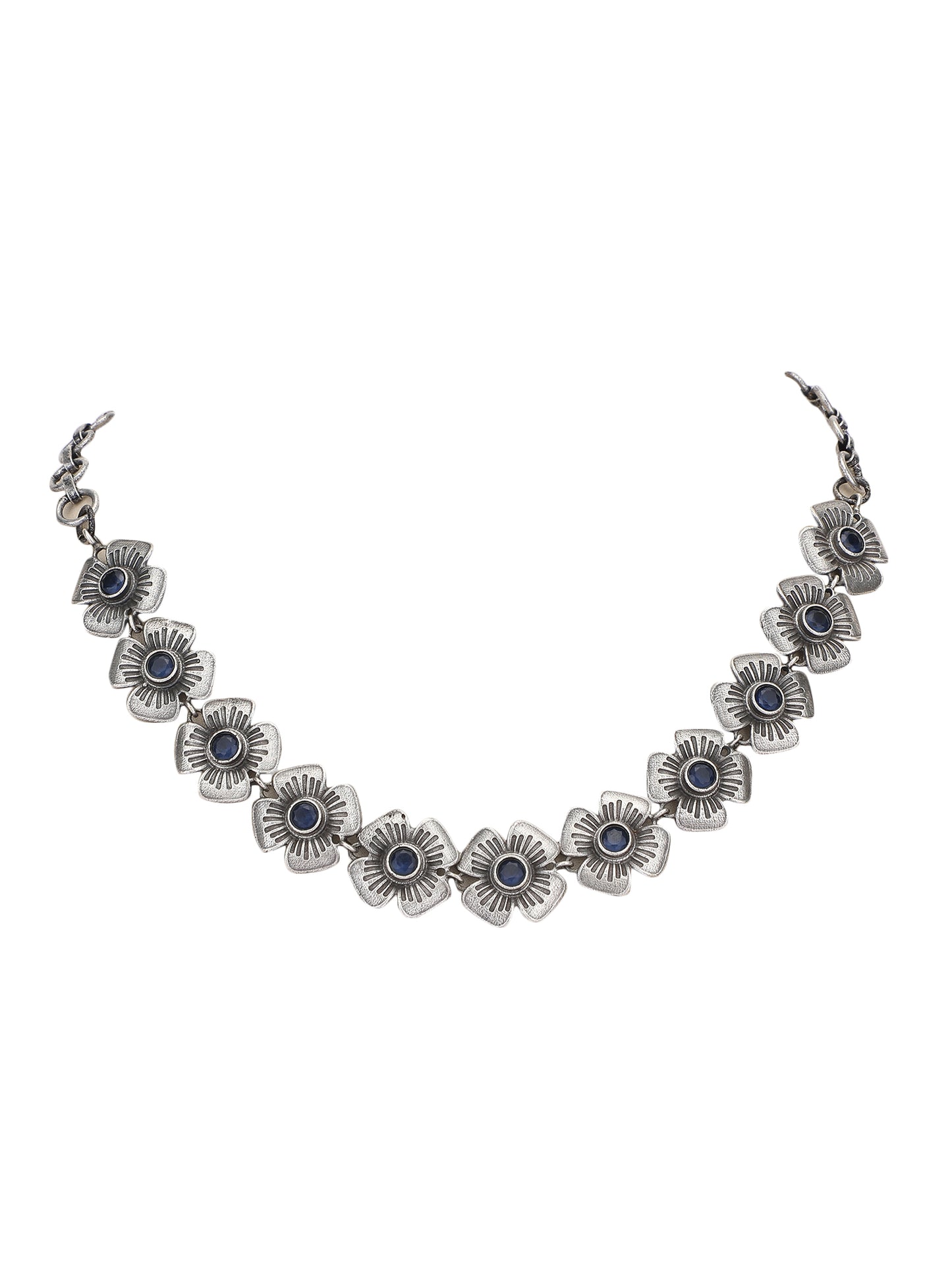 Classic Oxidized Blue Floral Necklace Set for Women and Girls