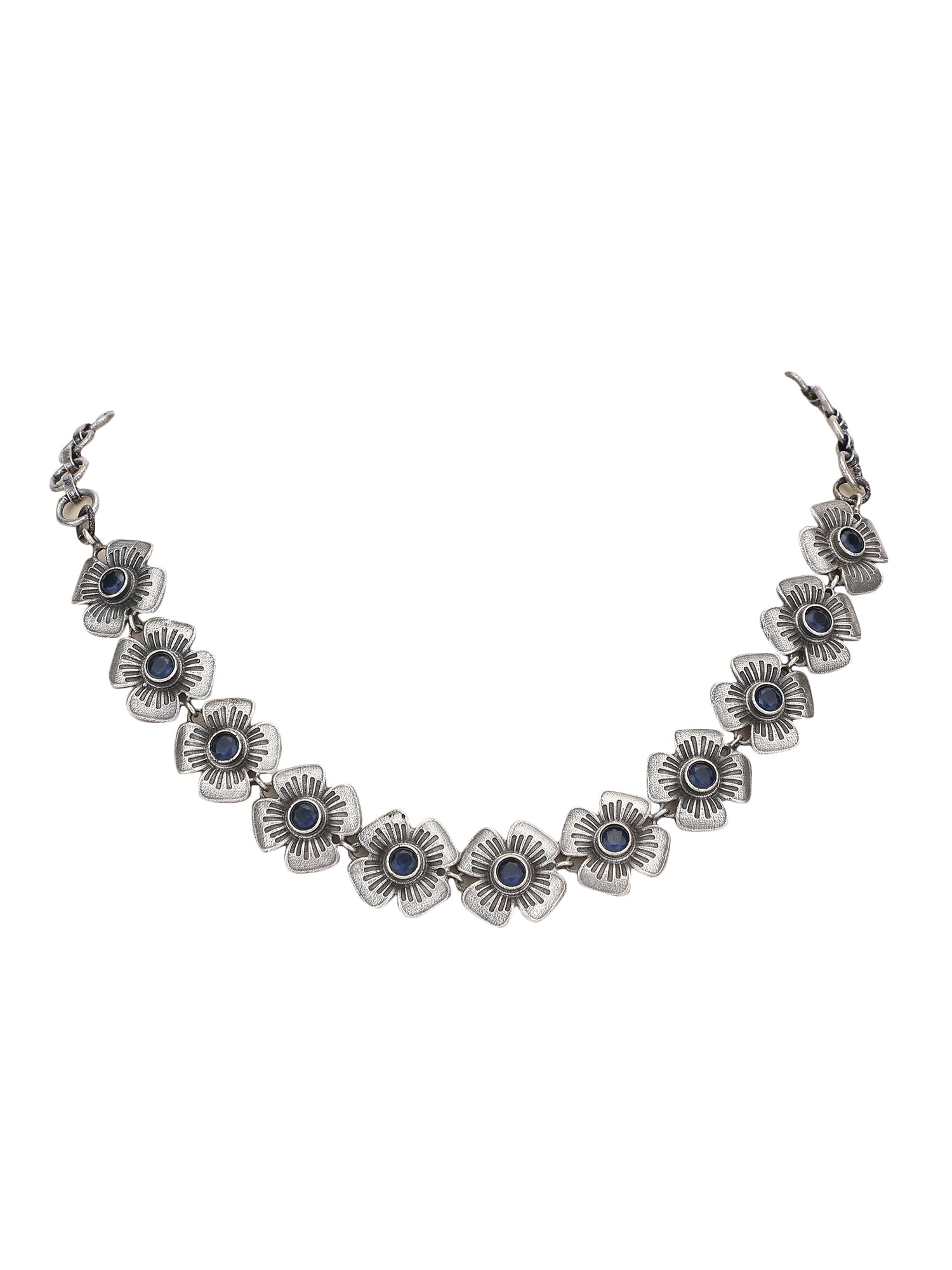 Classic Oxidized Blue Floral Necklace Set for Women and Girls