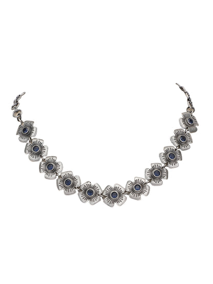 Classic Oxidized Blue Floral Necklace Set for Women and Girls