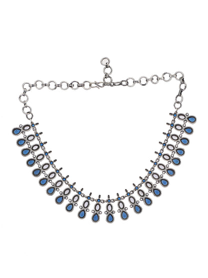 Elegant Oxidized Blue Stone Necklace Set for Women and Girls