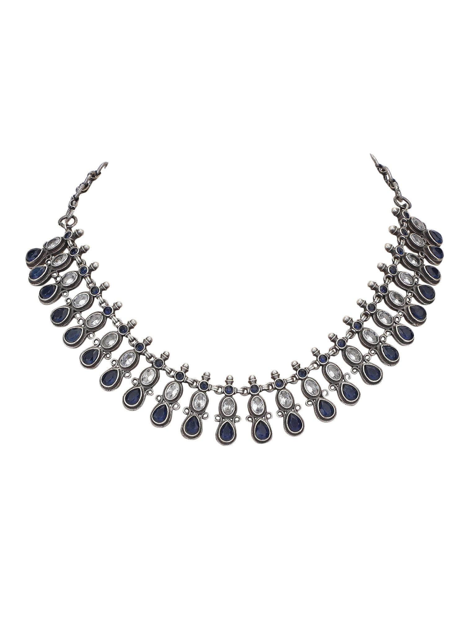 Elegant Oxidized Blue Stone Necklace Set for Women and Girls