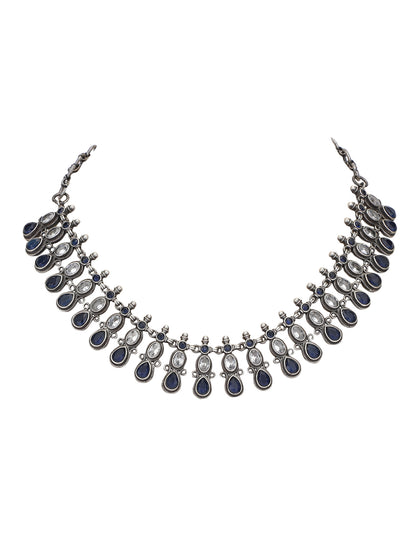 Elegant Oxidized Blue Stone Necklace Set for Women and Girls