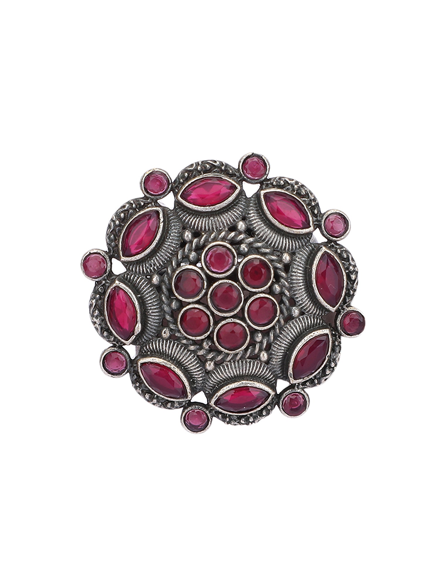 Antique Silver Red Gemstone Adjustable Statement Ring