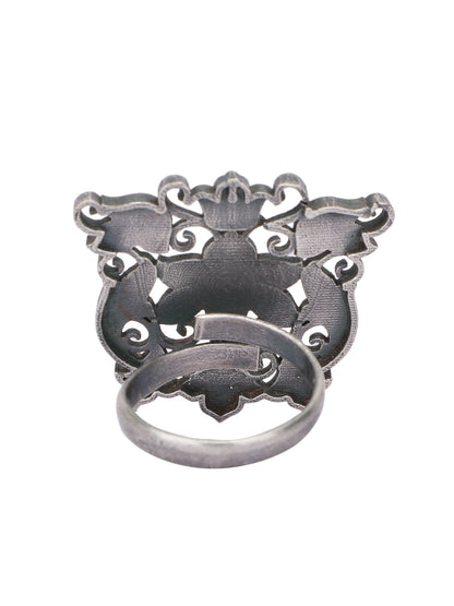 Oxidized Adjustable Blue Finger Ring