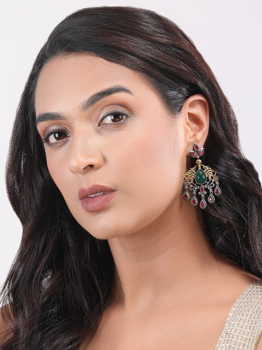 Classic Oxidized Green and Red Earrings for Women and Girls