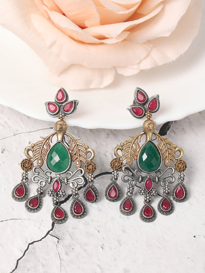 Classic Oxidized Green and Red Earrings for Women and Girls