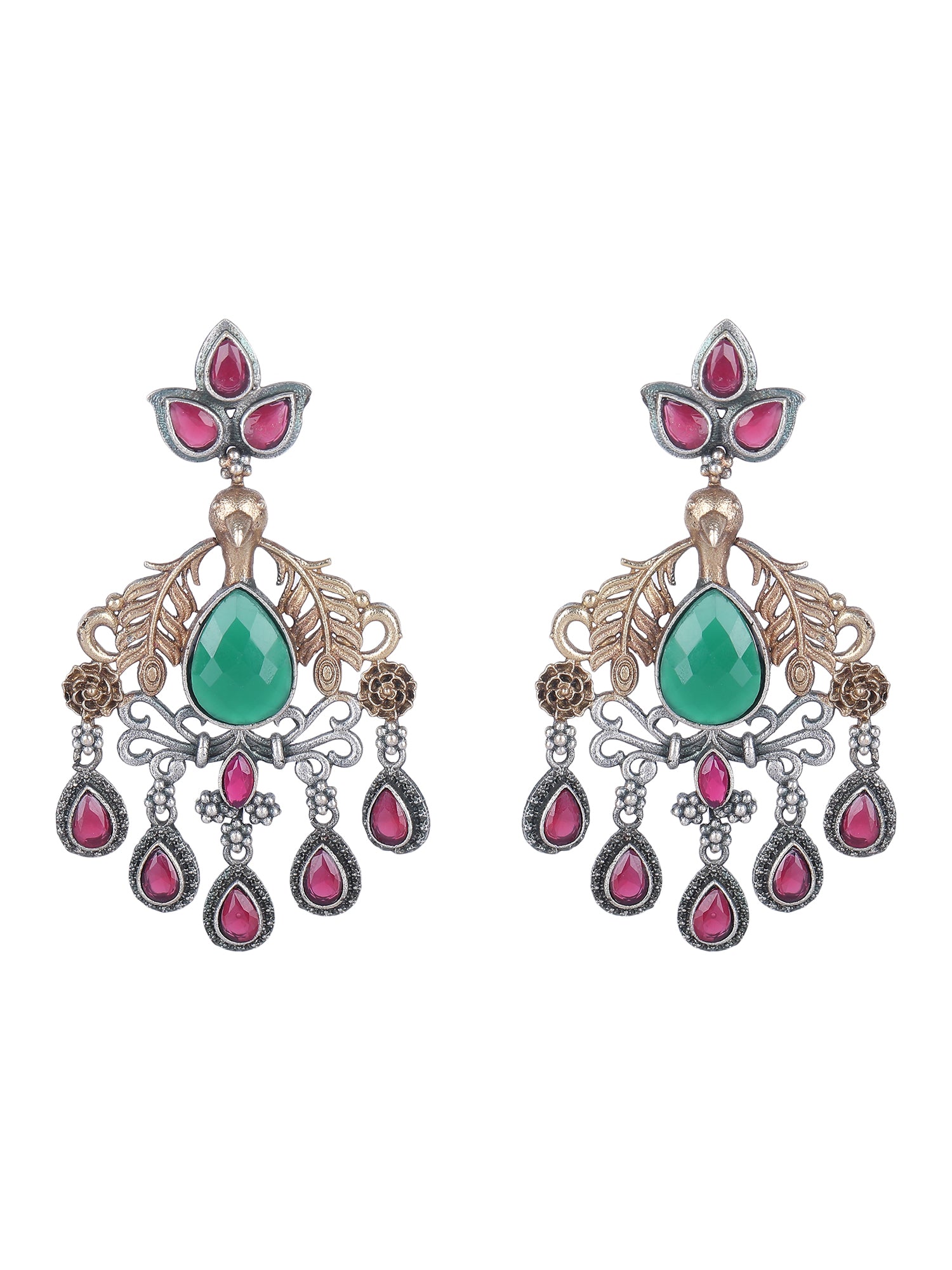 Classic Oxidized Green and Red Earrings for Women and Girls