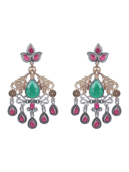 Classic Oxidized Green and Red Earrings for Women and Girls