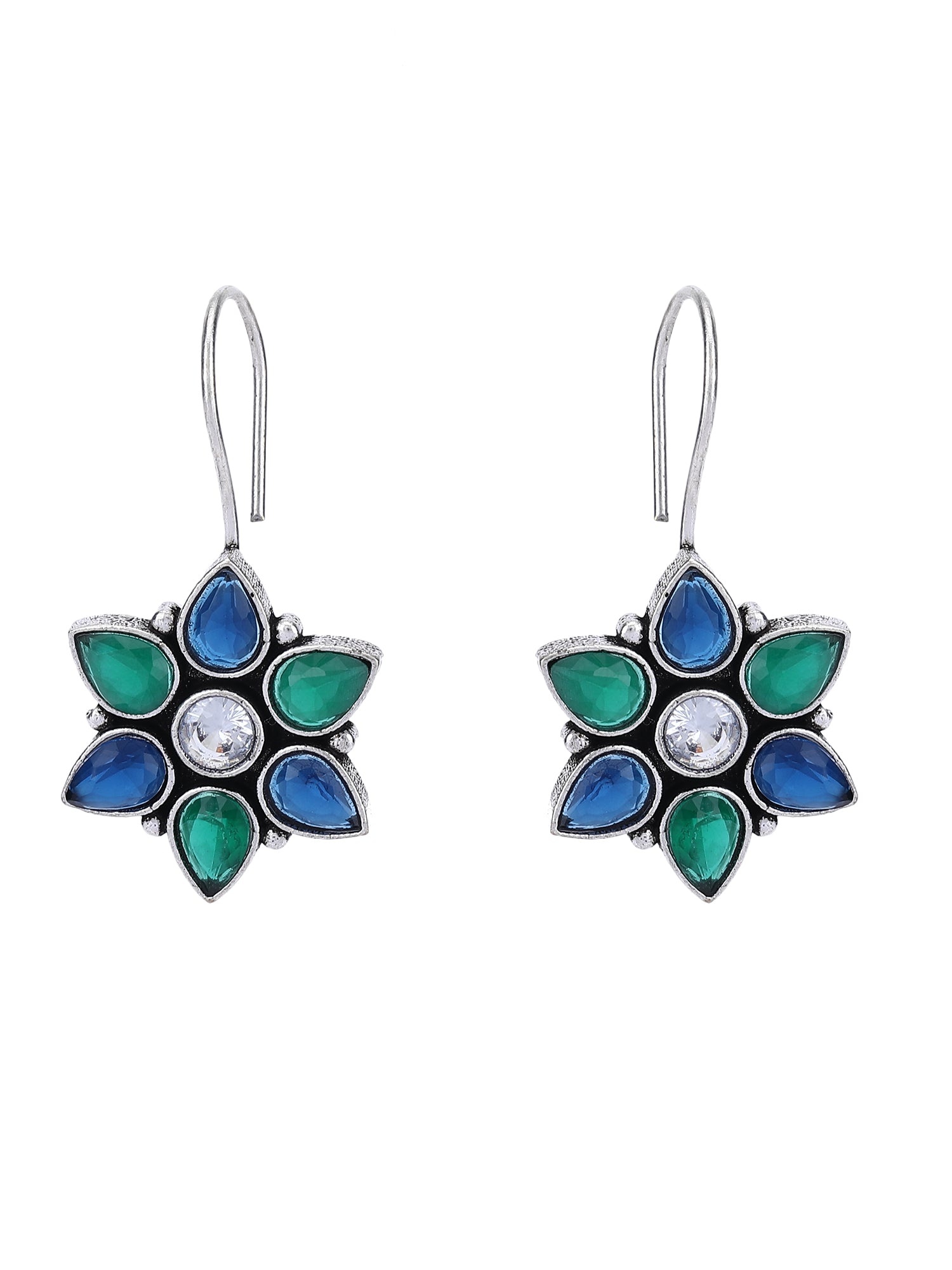 Oxidized Floral Drop Earrings