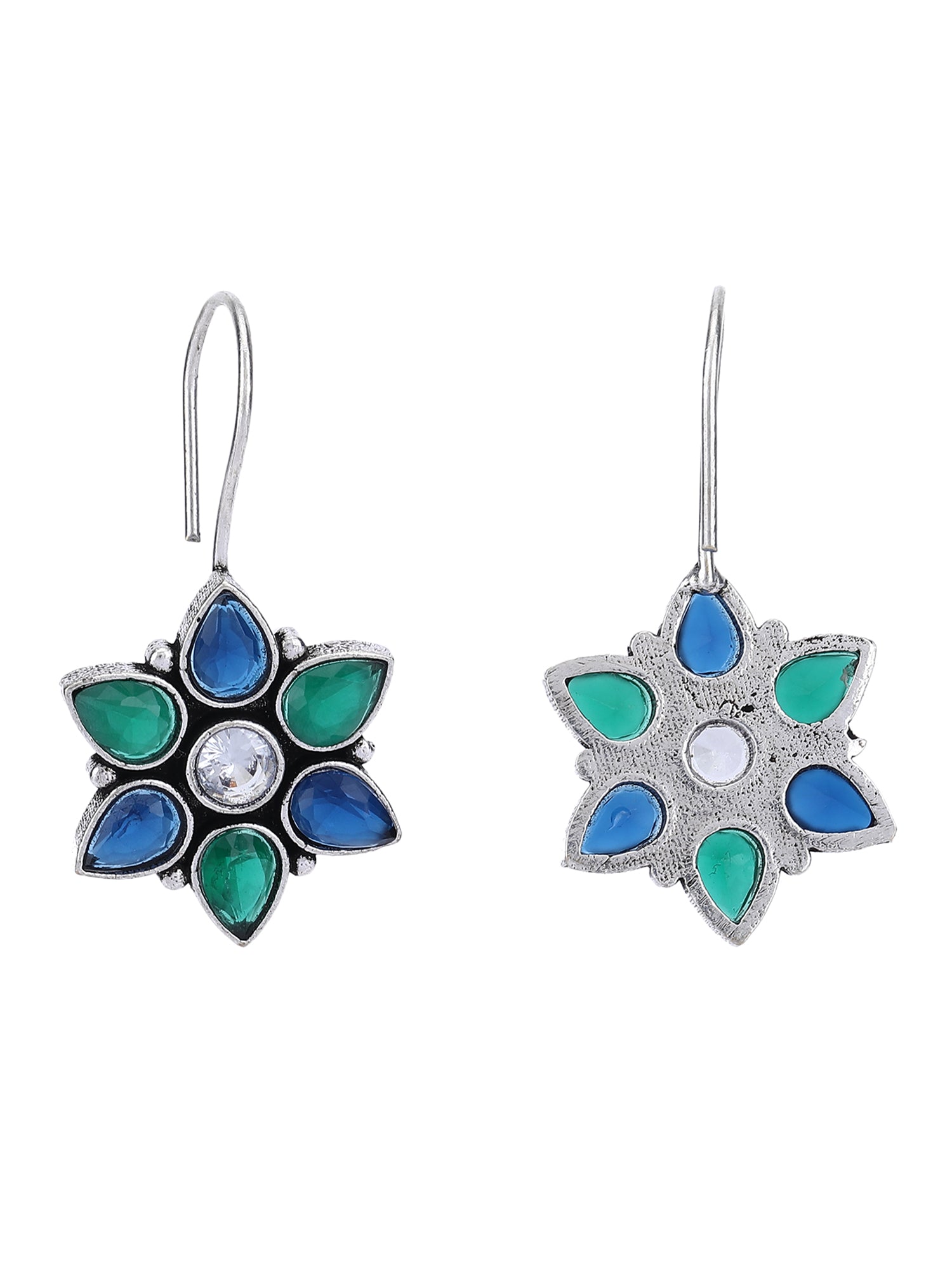 Floral Drop Earrings - Blue & Green