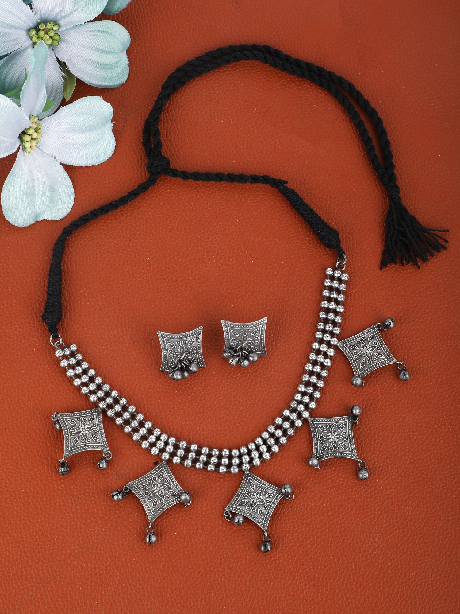 Traditional Oxidized Grey Necklace Set