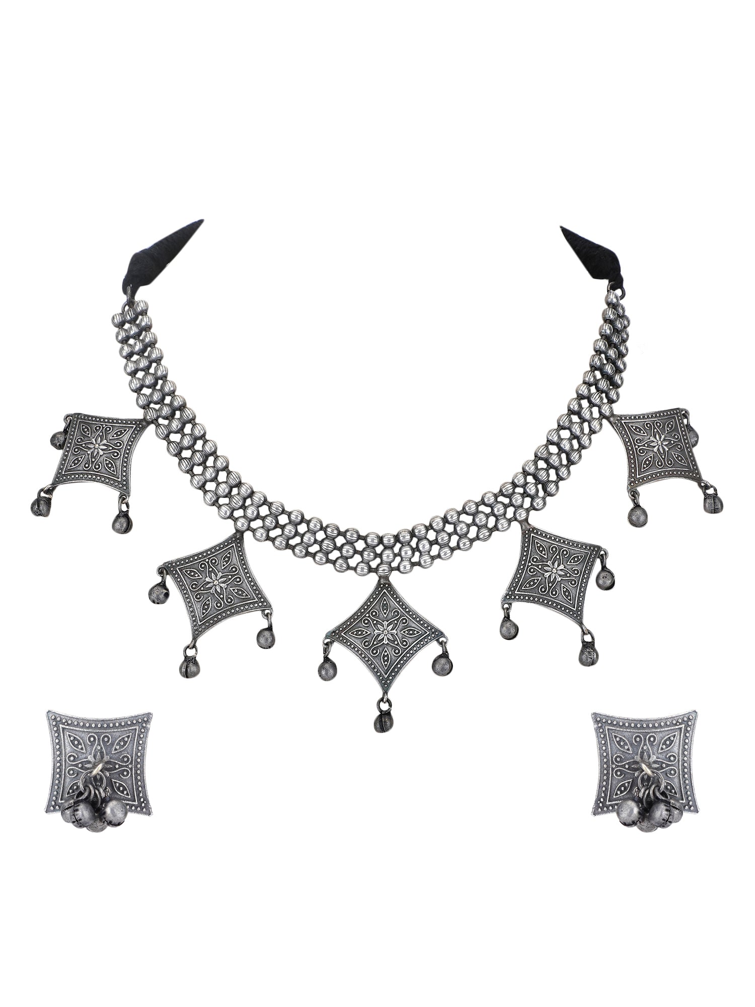 Traditional Oxidized Grey Necklace Set with Earrings