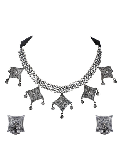 Traditional Oxidized Grey Necklace Set with Earrings