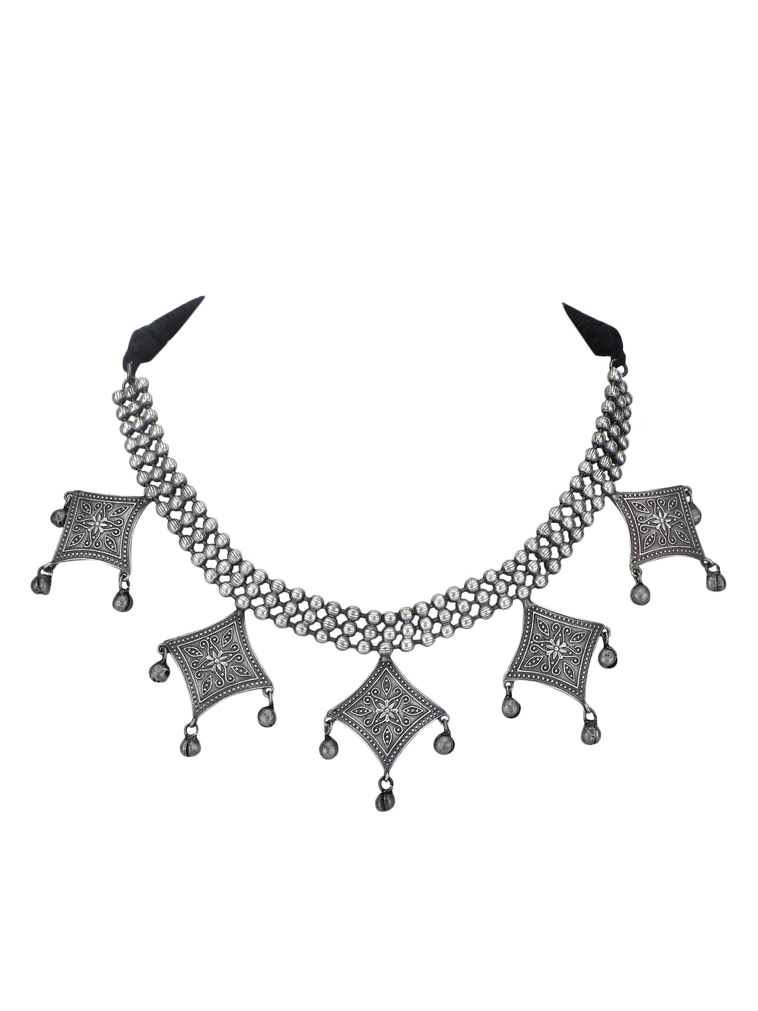 Traditional Oxidized Grey Necklace Set with Earrings