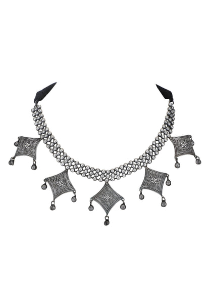 Traditional Oxidized Grey Necklace Set with Earrings