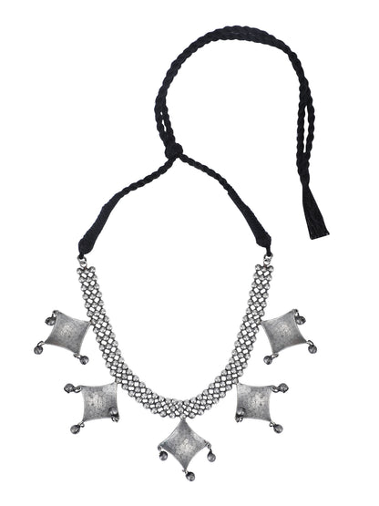 Traditional Oxidized Grey Necklace Set with Earrings