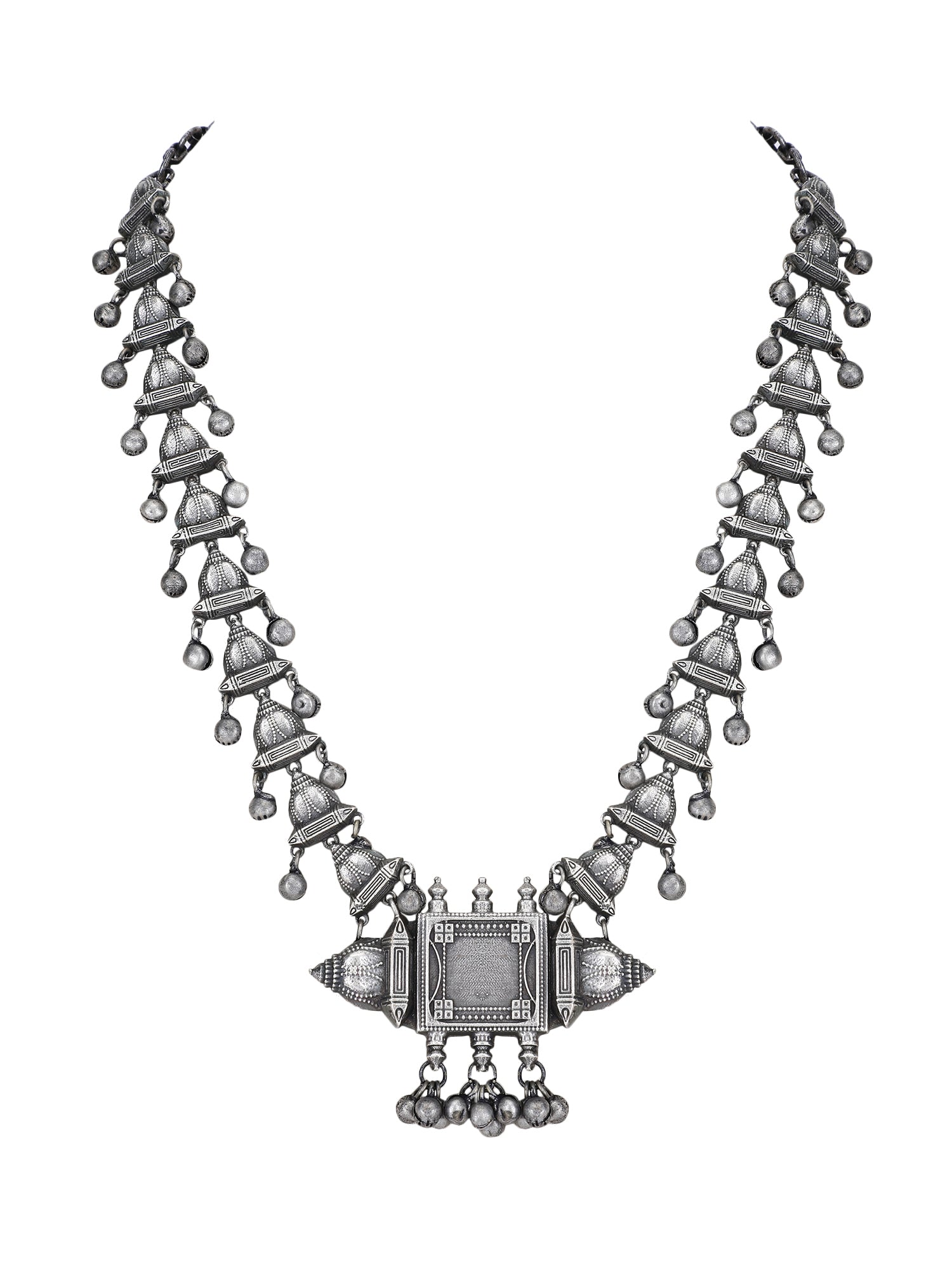  Oxidized Silver Necklace Set with Jhumka Earrings