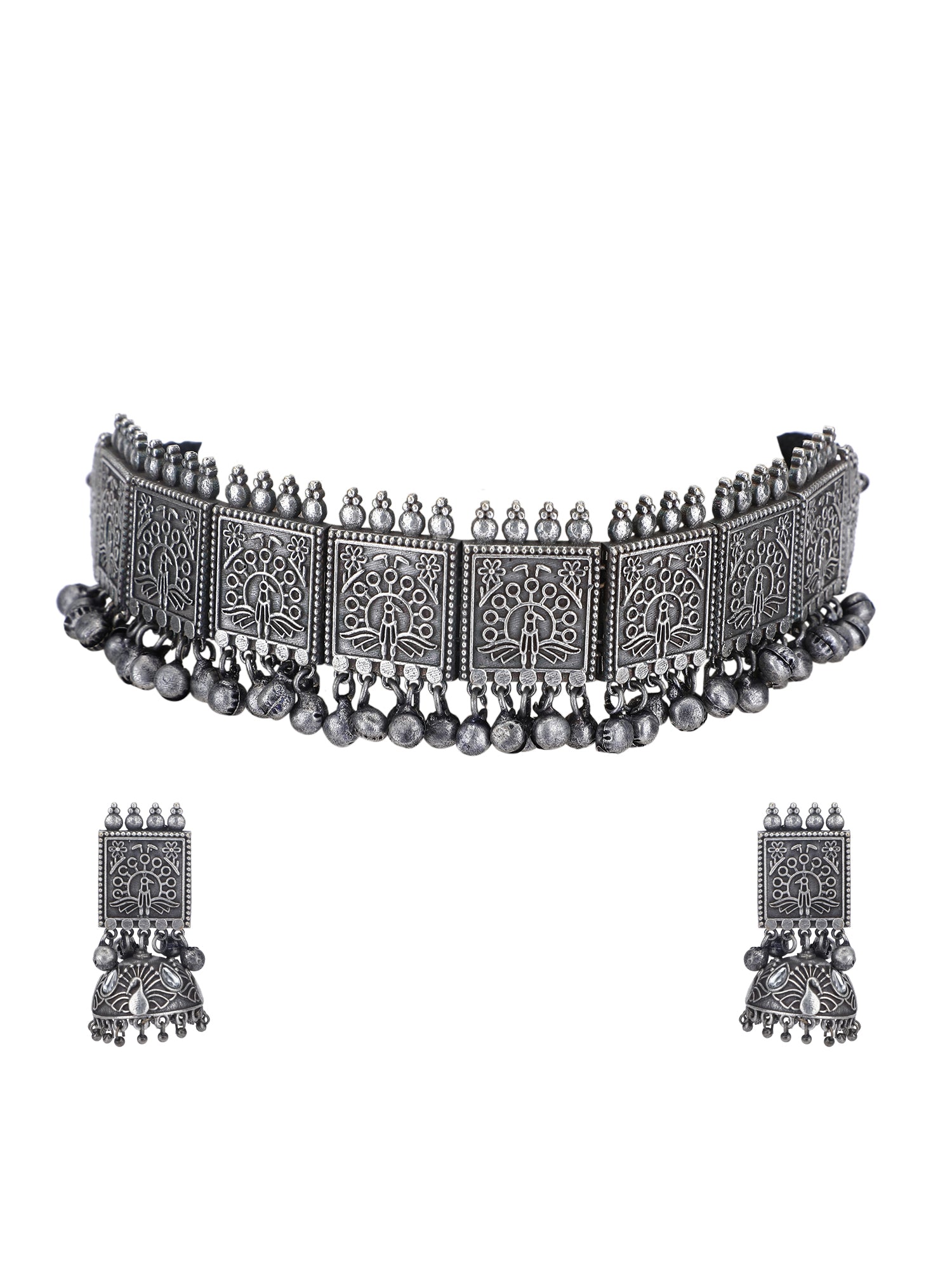 Antique Oxidized Silver Choker Necklace Set