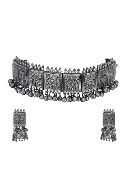 Antique Oxidized Silver Choker Necklace Set