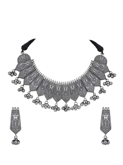 Oxidized Grey Tribal Necklace Set 