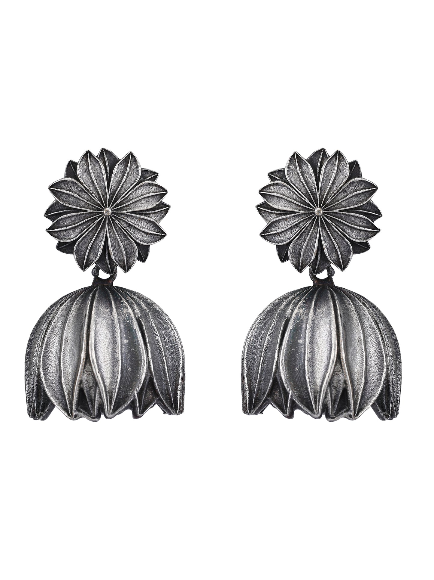 Oxidised Floral Dome Jhumka Earrings