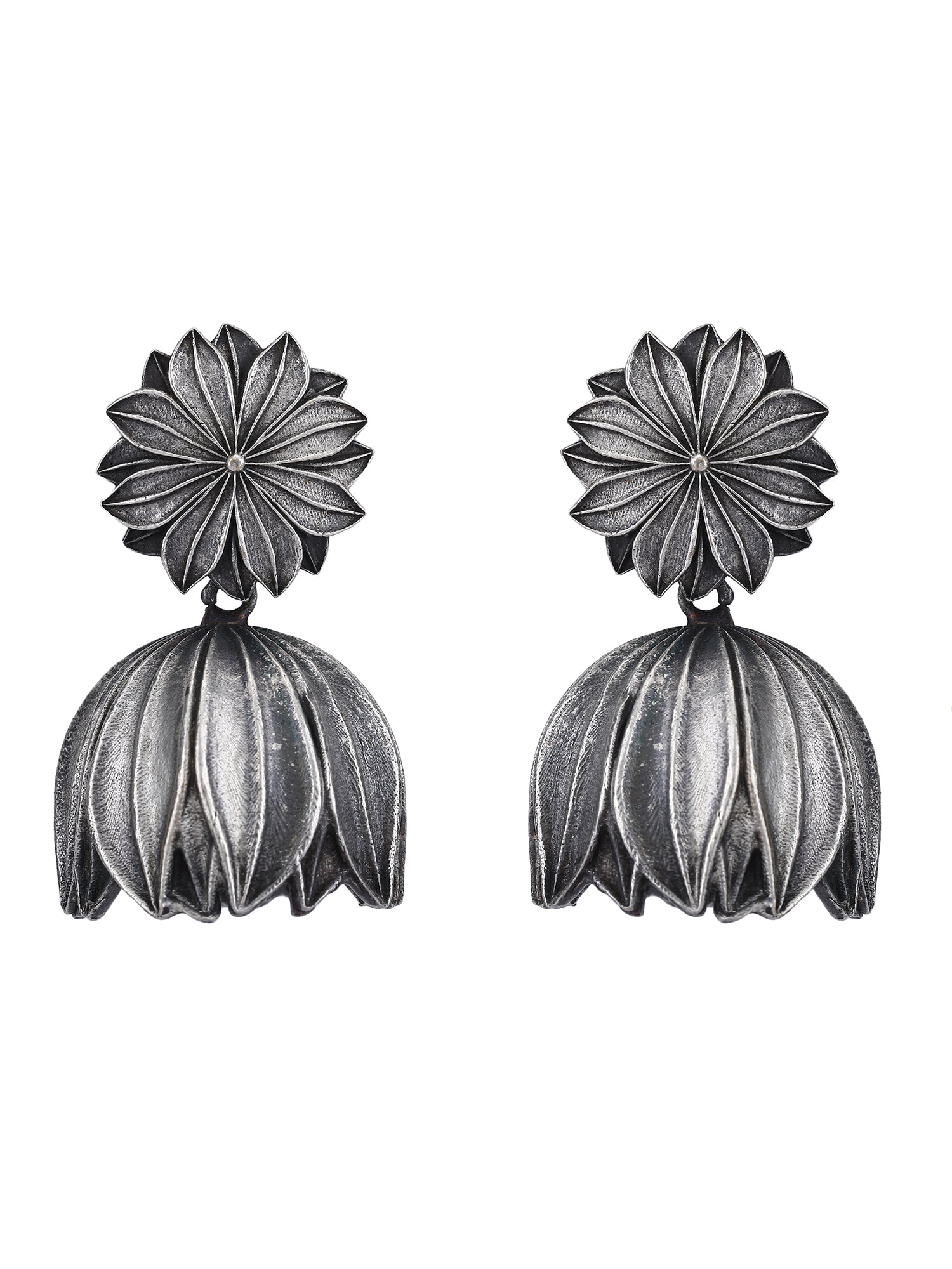 Oxidised Floral Dome Jhumka Earrings