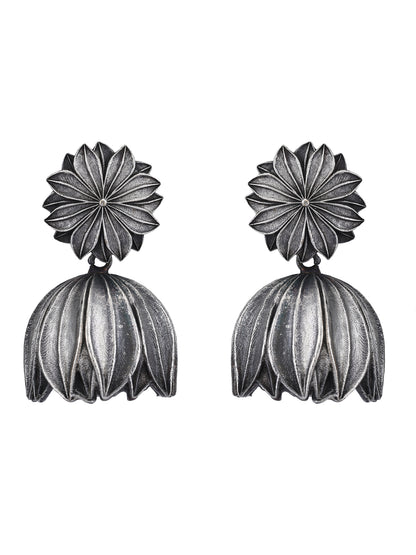 Oxidised Floral Dome Jhumka Earrings