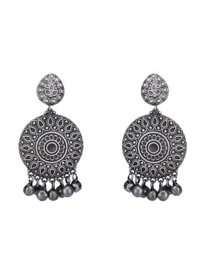 Oxidised Round Jhumka Earrings with Intricate Pattern
