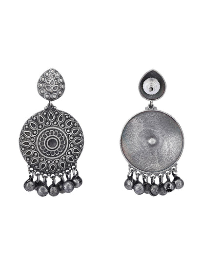 Oxidised Round Jhumka Earrings with Intricate Pattern