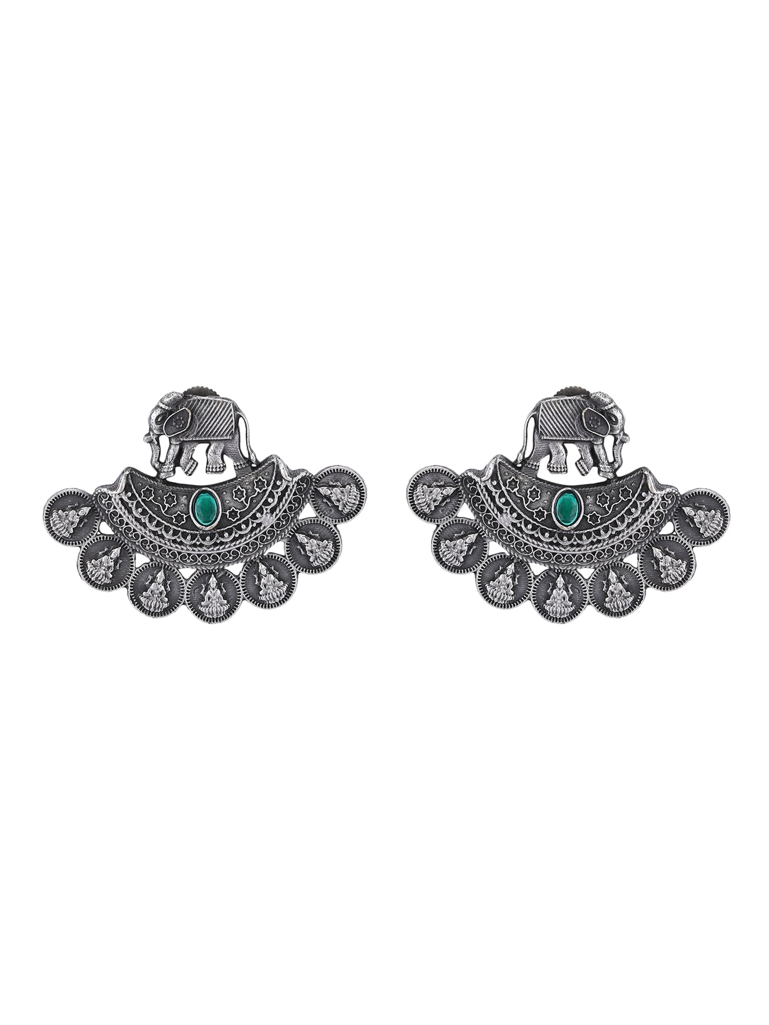 Exquisite Gray Oxidized Elephant Motif Earrings