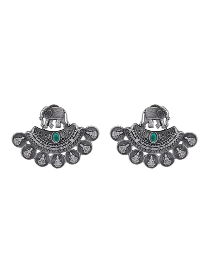 Exquisite Gray Oxidized Elephant Motif Earrings
