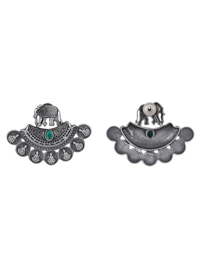 Exquisite Gray Oxidized Elephant Motif Earrings