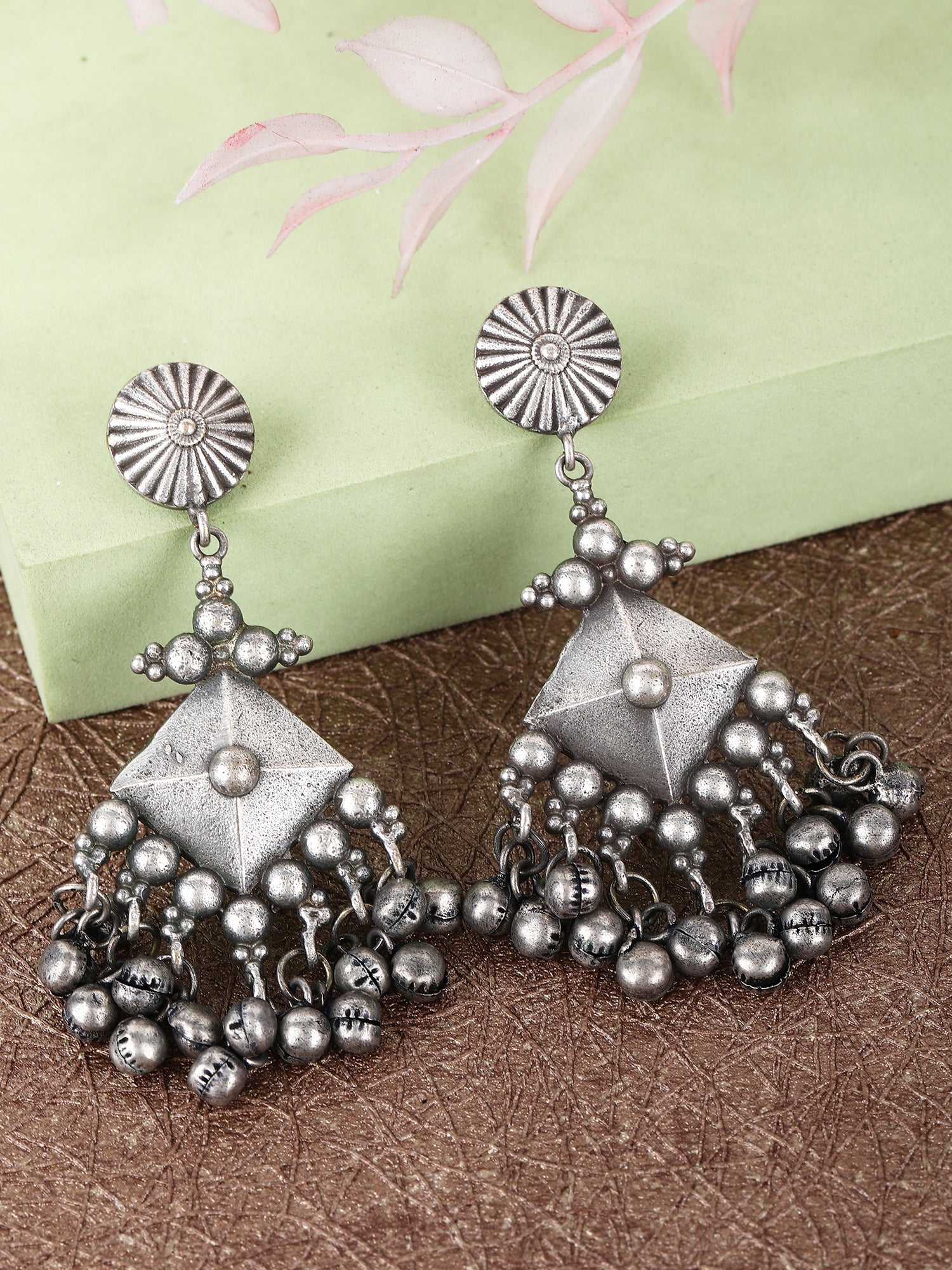 Traditional Oxidized Gray Jhumka Earrings Set
