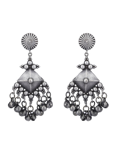 Traditional Oxidized Gray Jhumka Earrings Set