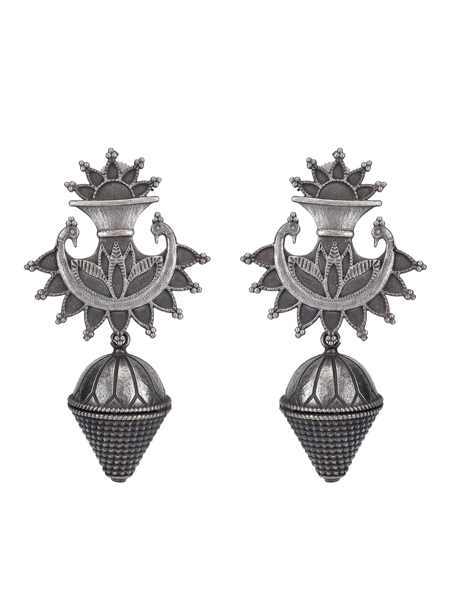 Antique Oxidized Peacock Drop Earrings