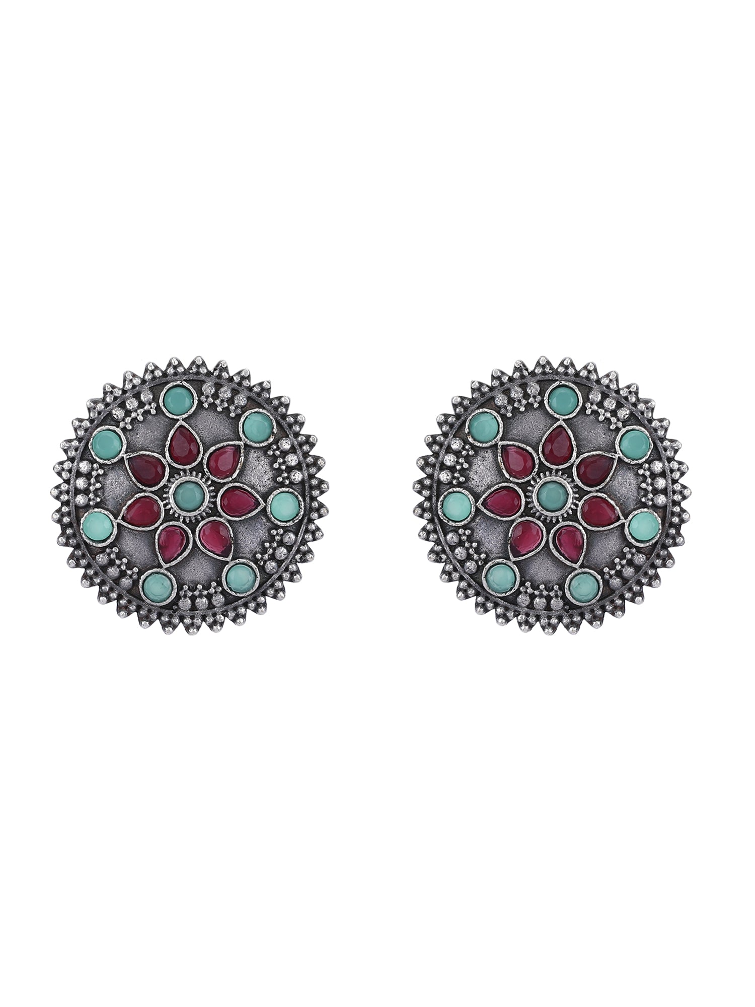 Vintage Oxidized Floral Stud Earrings