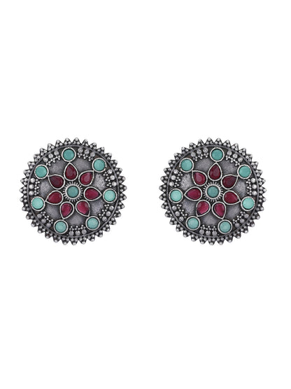 Vintage Oxidized Floral Stud Earrings