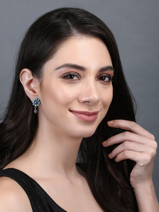 Vintage Floral Blue Stone Stud Earrings