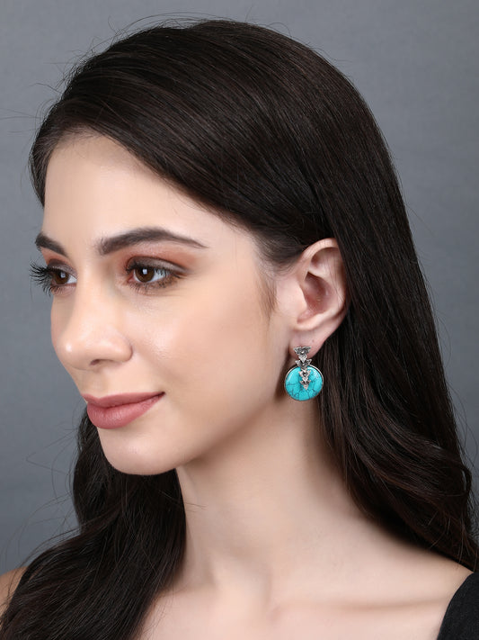 Antique Silver Stud Earrings with Blue Turquoise Stone