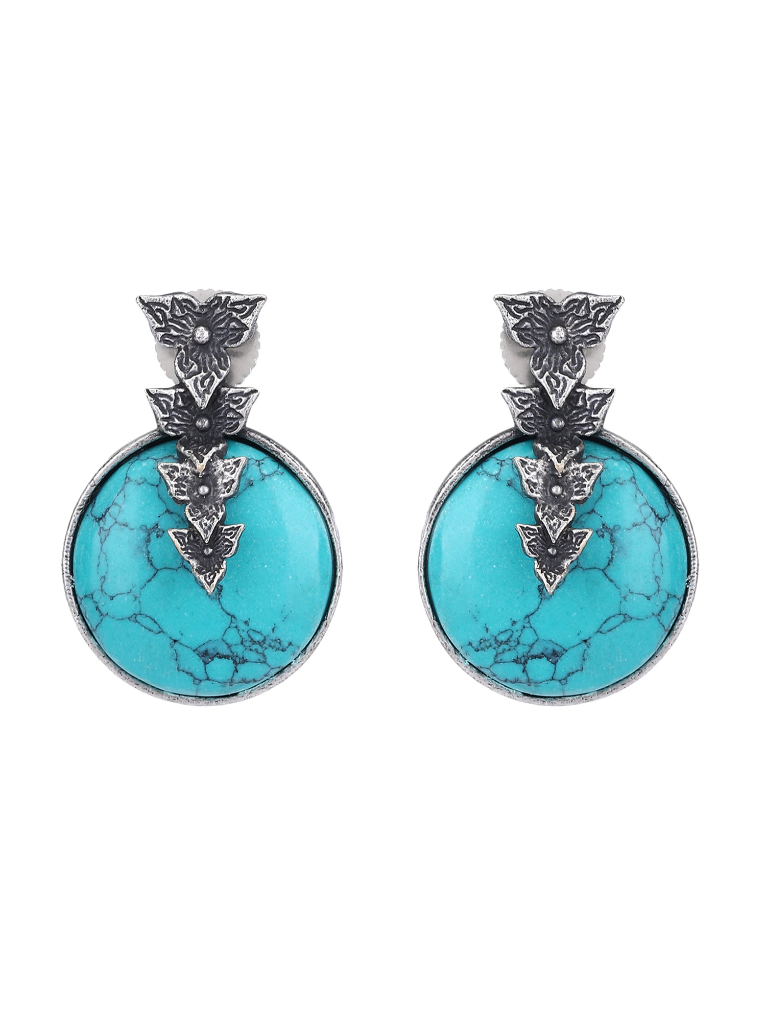 Antique Silver Stud Earrings with Blue Turquoise Stone