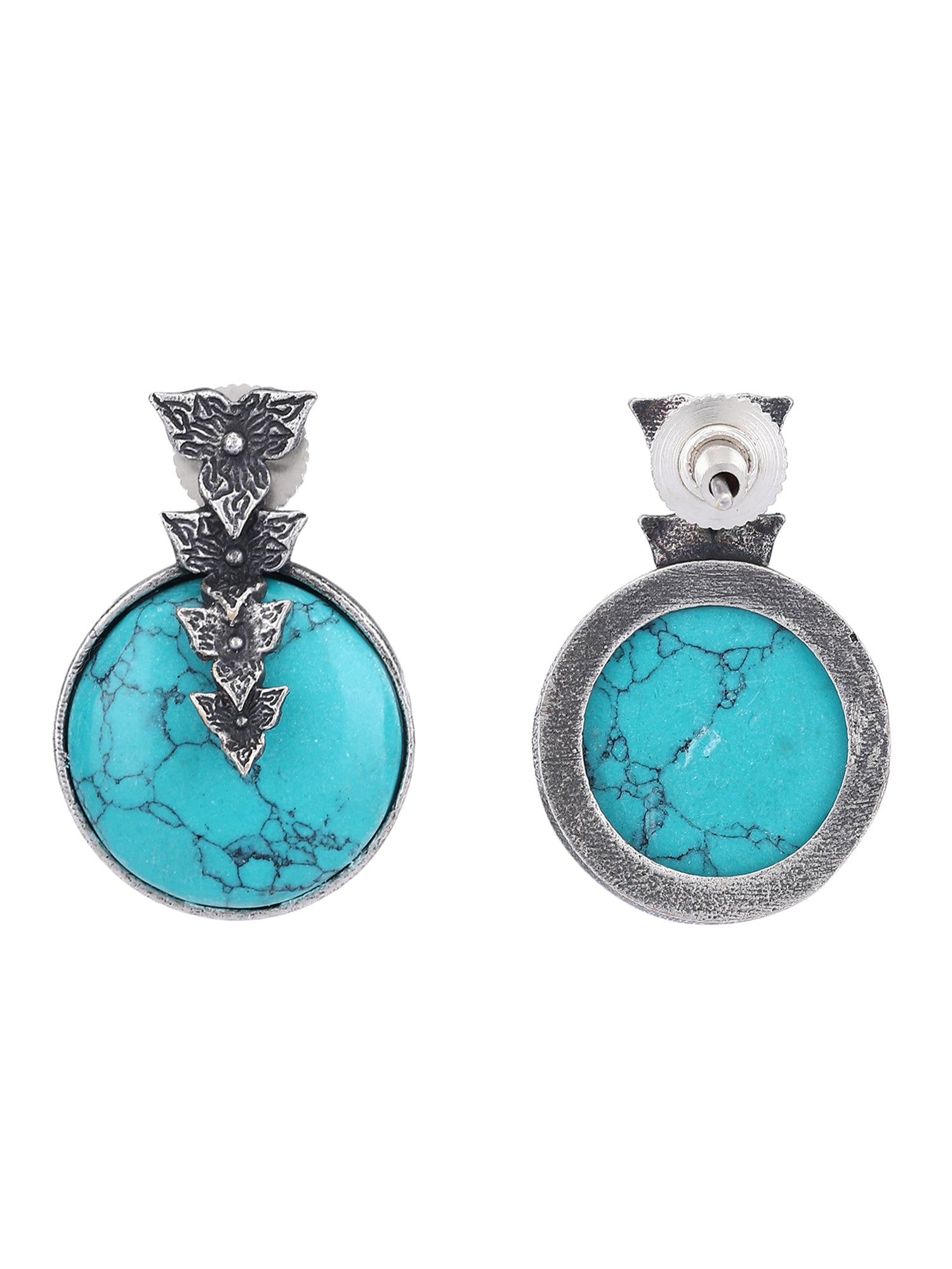 Antique Silver Stud Earrings with Blue Turquoise Stone