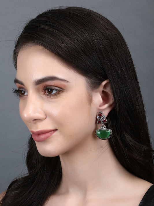 Vintage Charm Earrings with Green & Red Stones